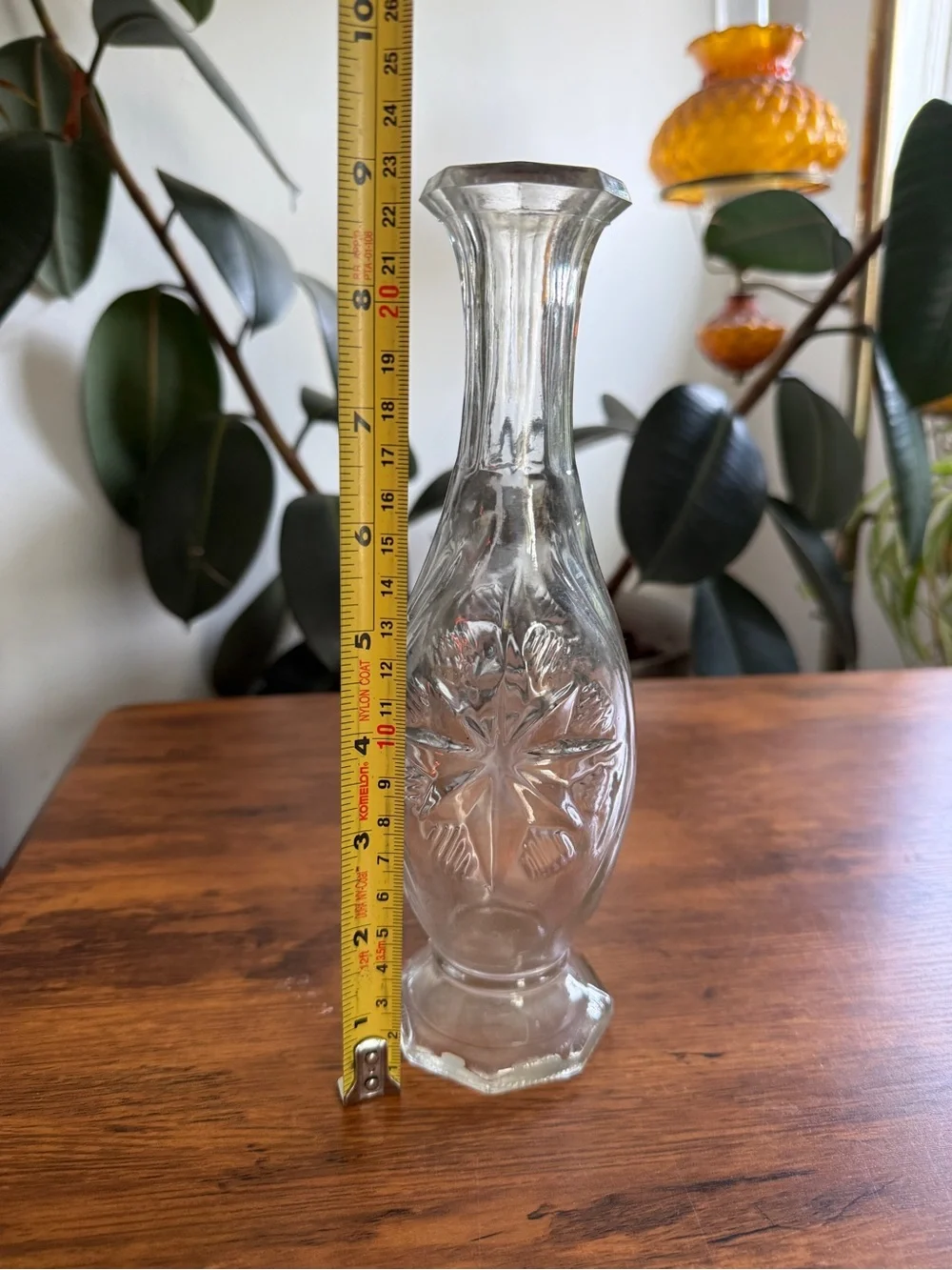 Pressed Starburst Clear Glass Bud Vase